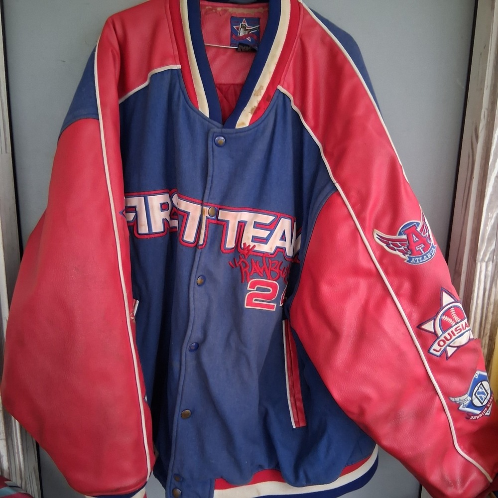 Vintage Raw Blue 5XL First Team Baseball Jacket Rare HTF Fair NY ATL Brooklyn LA